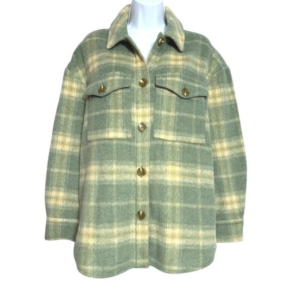 BP Shacket Side Pockets Jacket Shirt‎ Womens S Green Plaid Button Front Coat Top